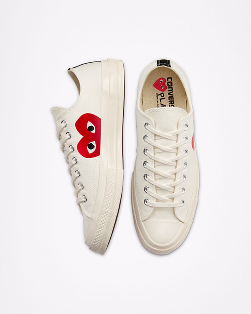 Pánské Boty Nízké Converse x Comme des Garçons PLAY Chuck 70 Bílé Červené | CZ POYS98